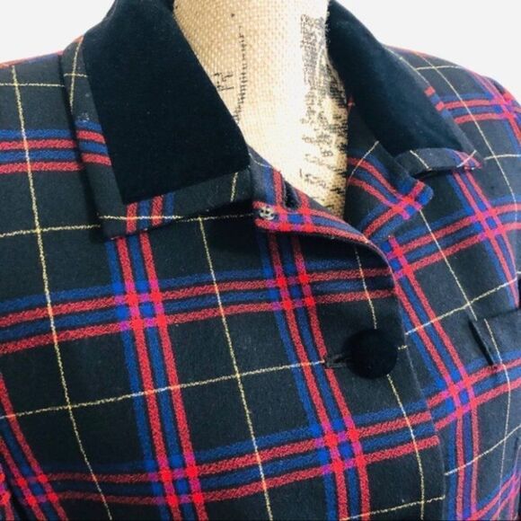 Vintage Dark Academia Plaid Blazer 100% Pure Wool Valerie Stevens - Picture 2 of 8